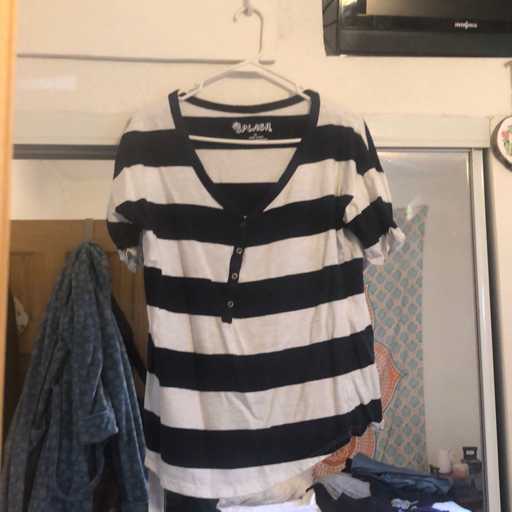 Black/White Striped Quarter-Sleeved Blouse